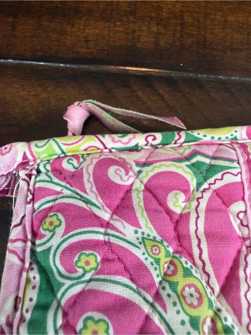 Vera Bradley Quilted Paisley Cosmetic Bag in Pink & Green
